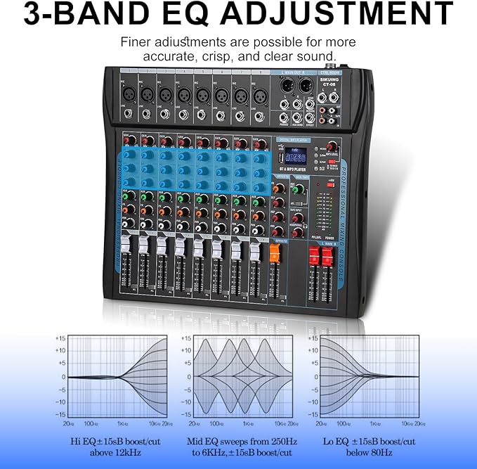8 Channel Audio Mixer Sound Board Mixer 16 DSP Effect Audio Interfacer w/USB - Image 5