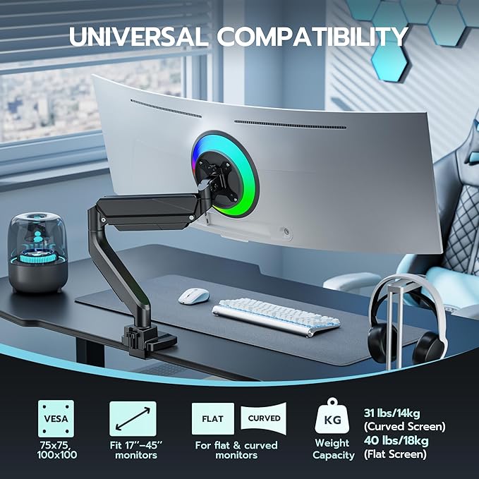 ARES WING Ultrawide Single Monitor Arm, Heavy Duty Monitor Mount - Image 4
