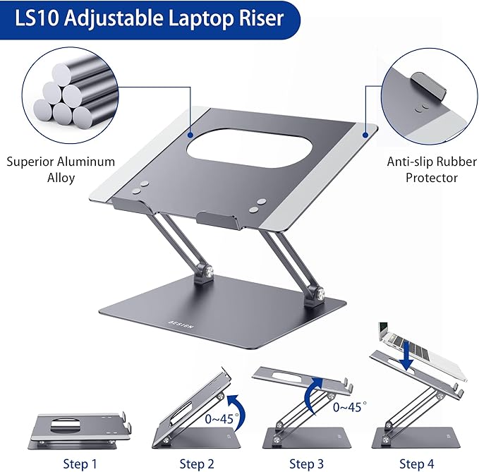 BESIGN LS10 Aluminum Laptop Stand, Ergonomic Adjustable Notebook Stand - Image 6