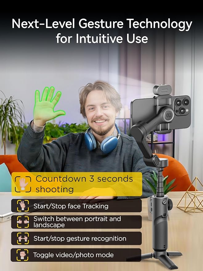 Gimbal Stabilizer for iPhone, Phone Gimbal w/RGB Magnetic Fill Light, Foldable - Image 6