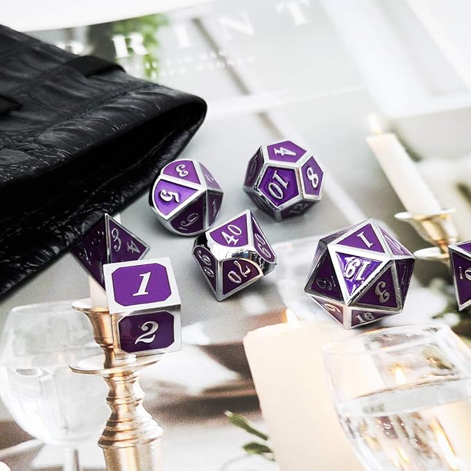 Haxtec Metal DND Dice Purple Silver - Image 4