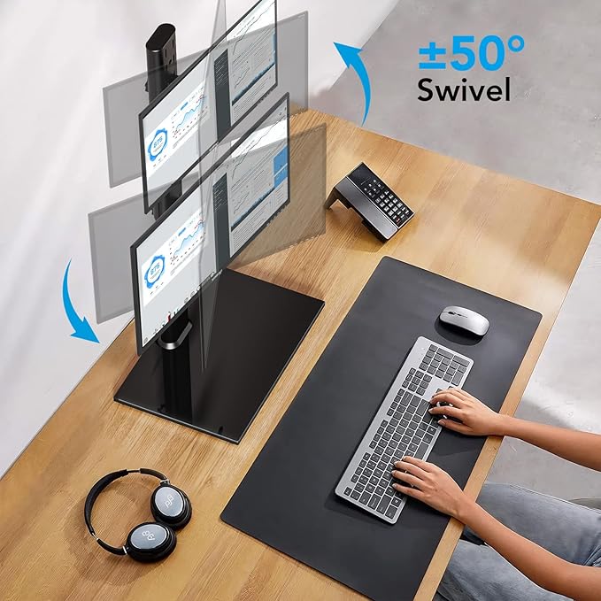 AX WABER Dual Monitor Stand Vertical Stack Screen Free-Standing Desk Mount Arm - Image 4