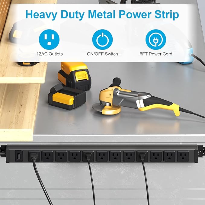 HHSOET 360° Rotating 12 Outlet Mountable Power Strip, Aluminum Alloy Power - Image 7