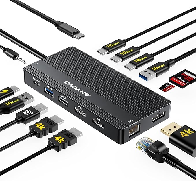 USB C Hub USB C Docking Station Dual Monitor14-IN-1 Triple Display Multiport by ANYOYO