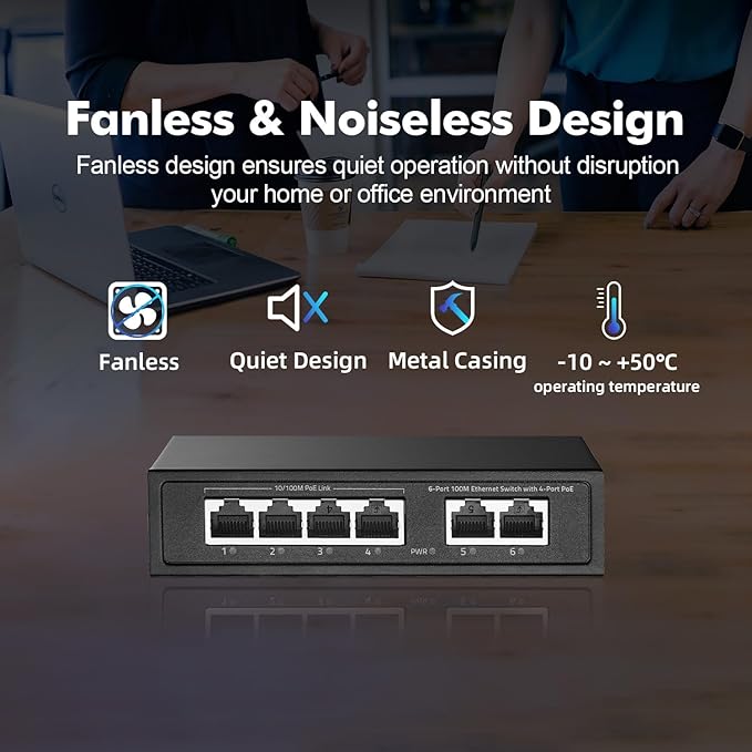 6 Port Mini PoE Switch with 4 PoE+, 2 Uplink, 10/100Mbps Ethernet, 65W - Image 5