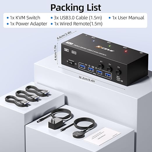 HDMI+2Displayport KVM Switch 3 Monitors 3 Computers 8K@60Hz 4K@144Hz, Triple - Image 9