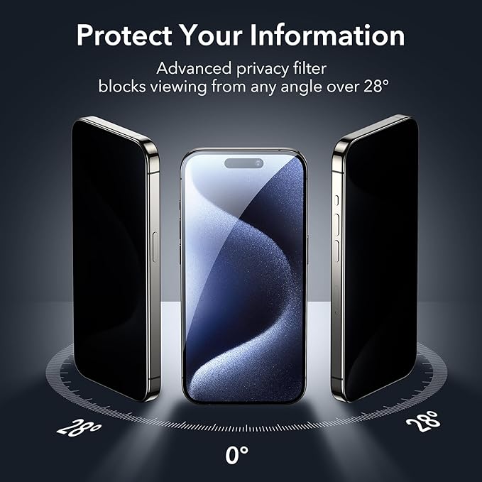 ESR 3+1 Pack for iPhone 15 Pro Privacy Screen Protector Set, Anti-spy - Image 2