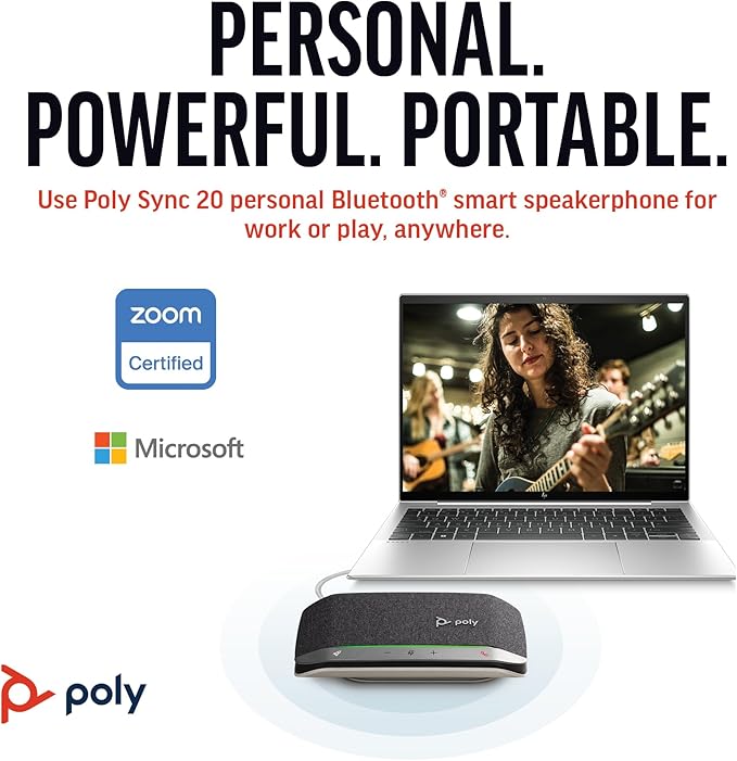 Poly Sync 20 USB-C Personal Portable Smart Speakerphone – Noise/Echo Reduction - Image 2