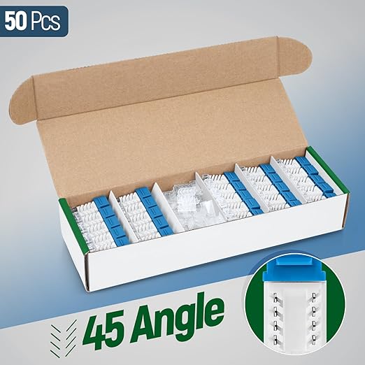 Everest 45° Angled RJ45 Cat6A Keystone Jacks 50-Pack in Blue - Image 2