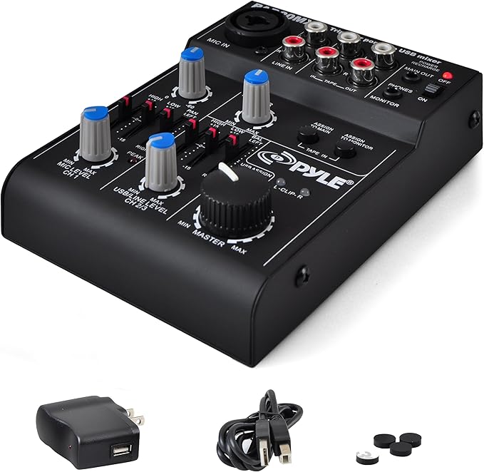 Pyle 5-Channel Professional Audio Mixer DJ Sound Board – Compact Music Mixer by PyleUSA