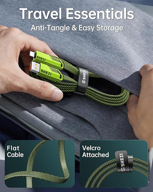 SHEZI Flat Nylon Braided Charger Cord Combo, USB A/C to C/L Multi Charge Cable - Image 6