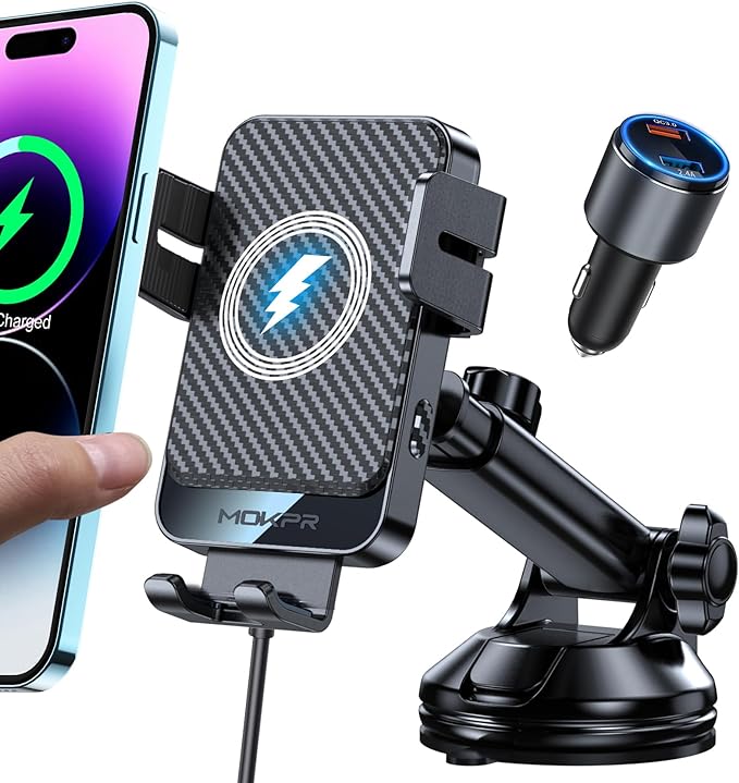 Wireless Car Charger, MOKPR 15W Fast Charging Auto-Clamping Car Mount Universal by MOKPR