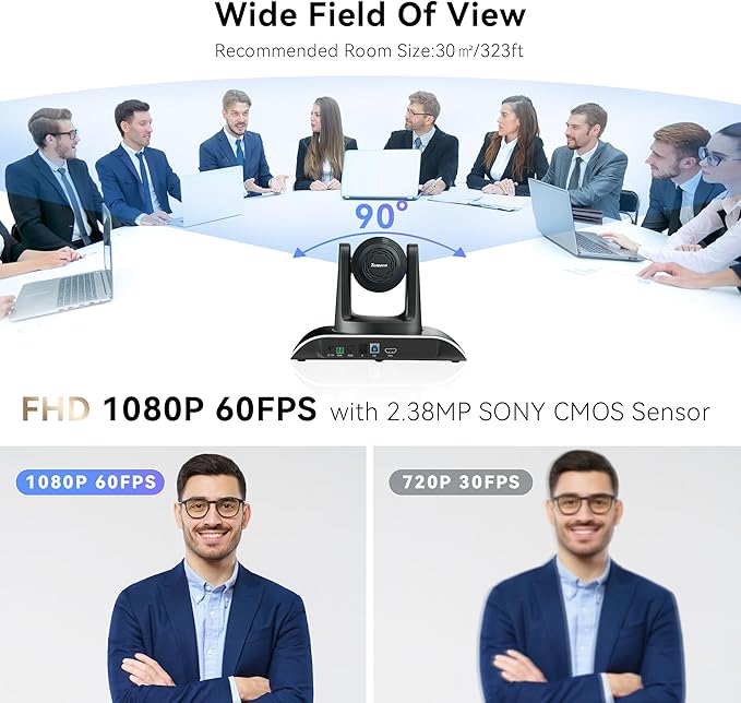 Tenveo 12X Optical Zoom PTZ Conference Camera USB3.0/HDMI 90° Wide View Angle - Image 4