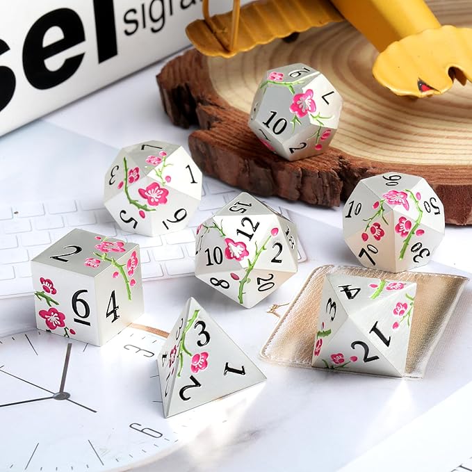 Metal Dungeons and Dragons Dice DNDND 7 PCS Heavy Metallic Flower D&D Dice Set - Image 5