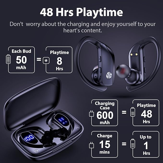 bmanl Wireless Earbuds Bluetooth Headphones 48hrs Play Back Sport Earphones - Image 3