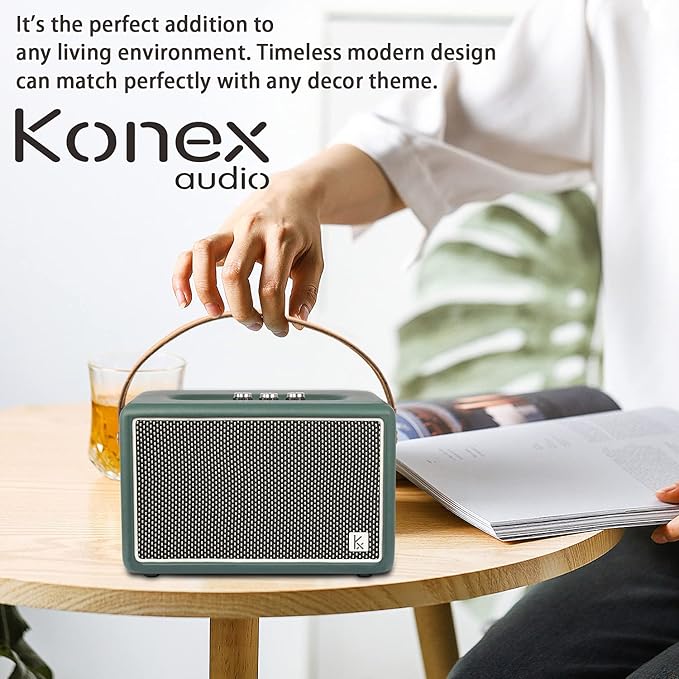 Vintage Bluetooth Speaker, KONEX 40W Leather Portable Wireless Speaker - Image 8