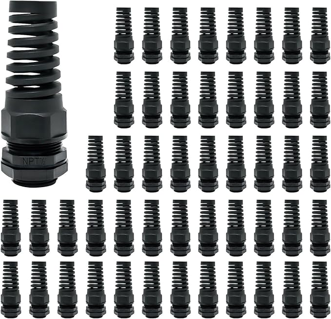 LeMotech 50Pcs NPT 1/2" IP68 Waterproof Cable Gland Flex Spiral Strain Relief by LeMotech