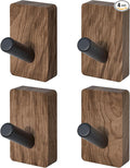 4 PCS Black Walnut Wood Wall Hooks, Adhesive Mounted & Wall Mounted Rustic by IURRDOP