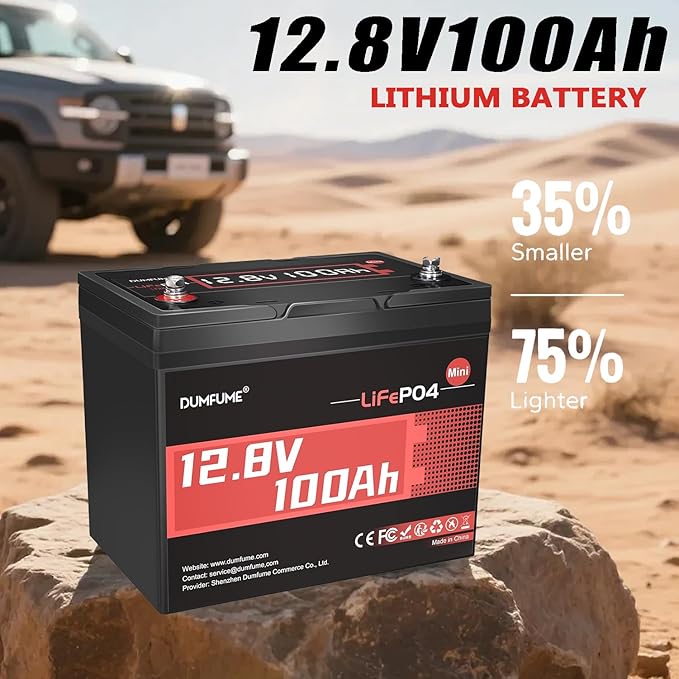 12V 100Ah Mini LiFePO4 Lithium Battery, Built-in 100A BMS, 1280Wh Deep Cycle - Image 3