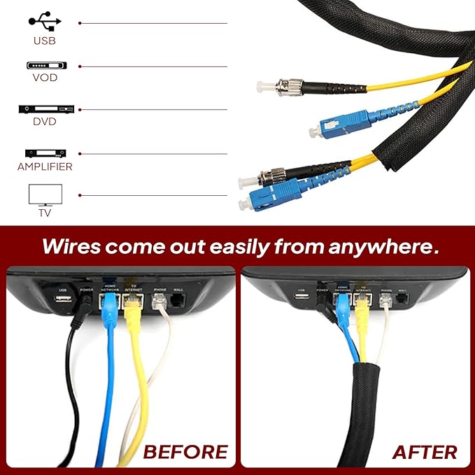 Black Braided Cable Management Sleeves Wire Loom Tubing Cord Protector - Image 7