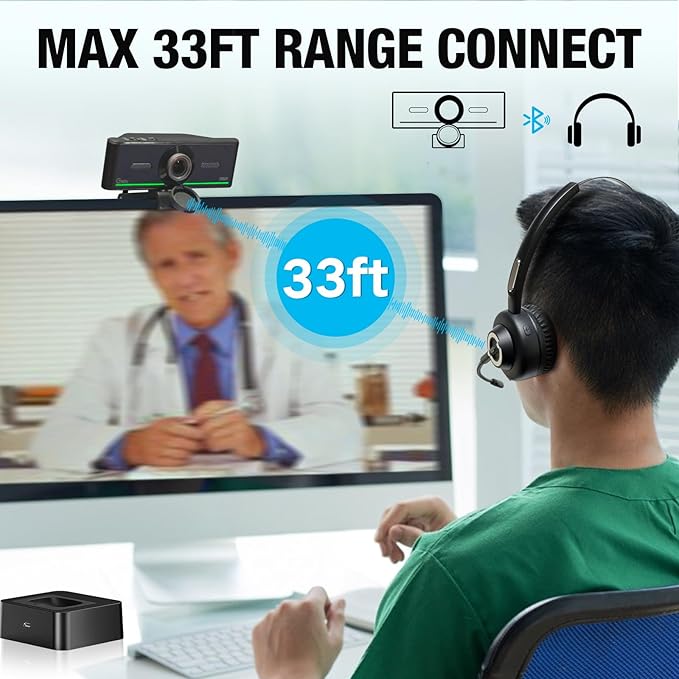 Webcam with Headset and Microphone, 1080P Webcam with Privacy Cover, Plug and - Image 3