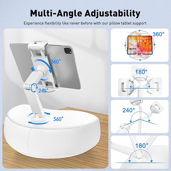 AboveTEK Tablet Pillow Stand for Bed, Hands-Free 360° Adjustable iPad Pillow - Image 6