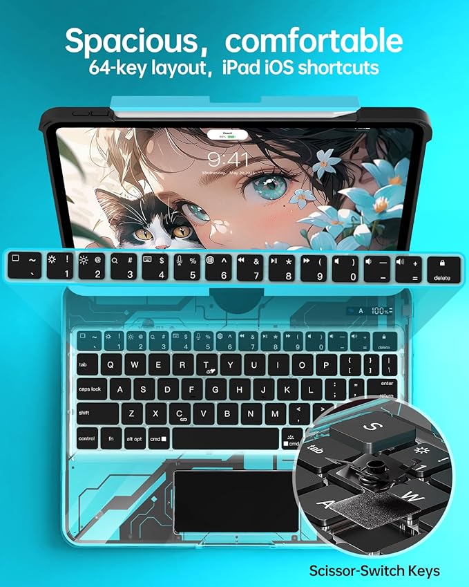 Intermerge Clear Keyboard Case for iPad Pro 13" 2024 Only, 360° Swivel - Image 8