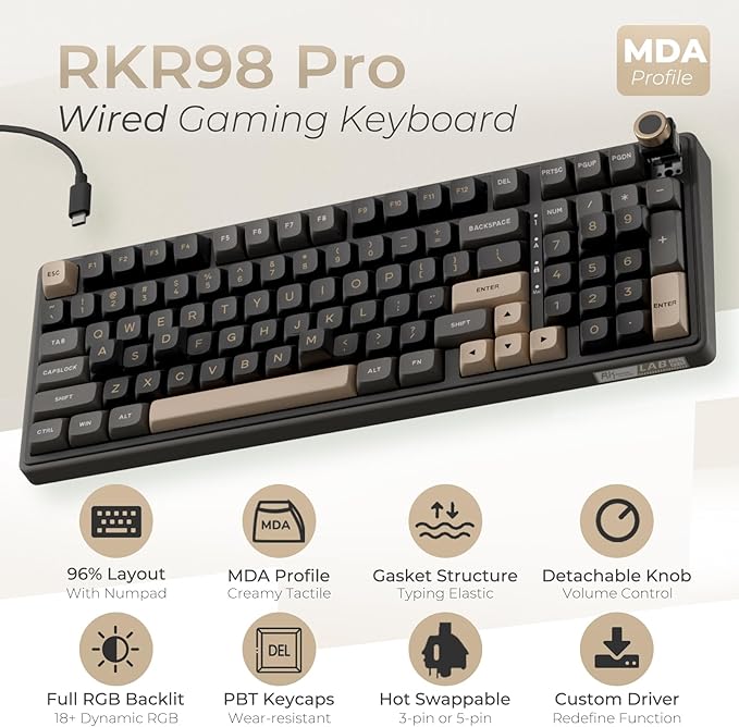 RK ROYAL KLUDGE R98 Pro Wired Mechanical Keyboard, 96% Creamy Gaming Keyboard - Image 2