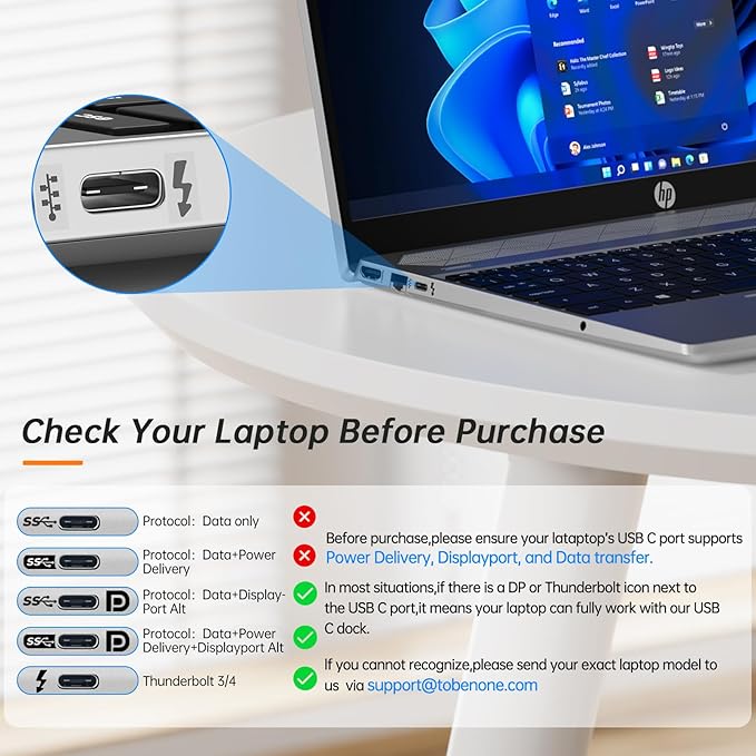 TobenONE USB C Laptop Docking Station Dual Monitor, 15-in-1 USB C Dock - Image 9