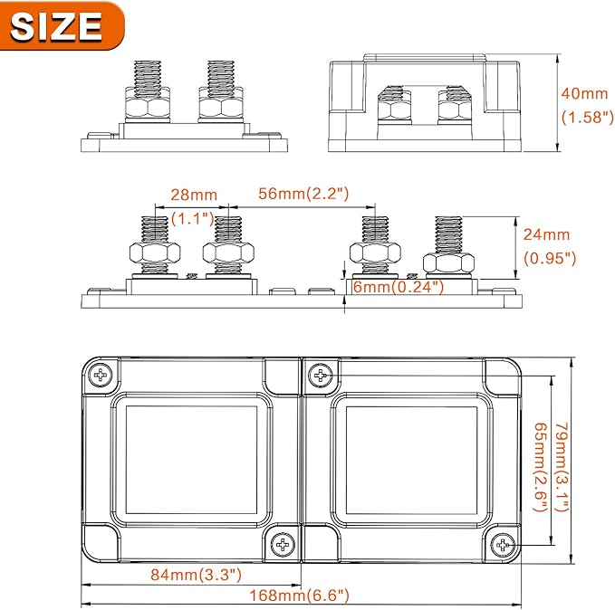 Heavy Duty 400A 12-48V Tin-Plated Copper Block Bus Bar 8xM10 Studs Independent - Image 6