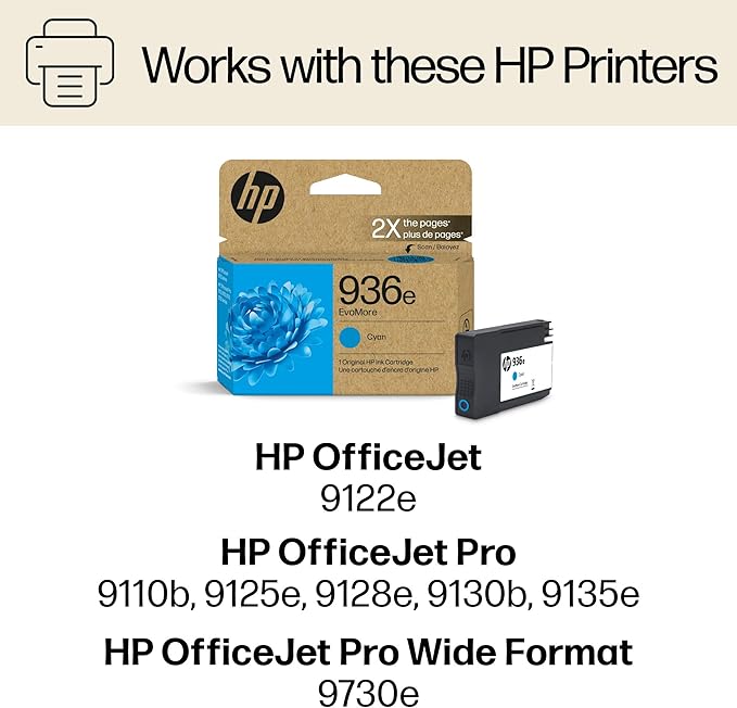 HP 936e EvoMore High Yield Cyan Ink Cartridge | Works OfficeJet 9120 Series - Image 2