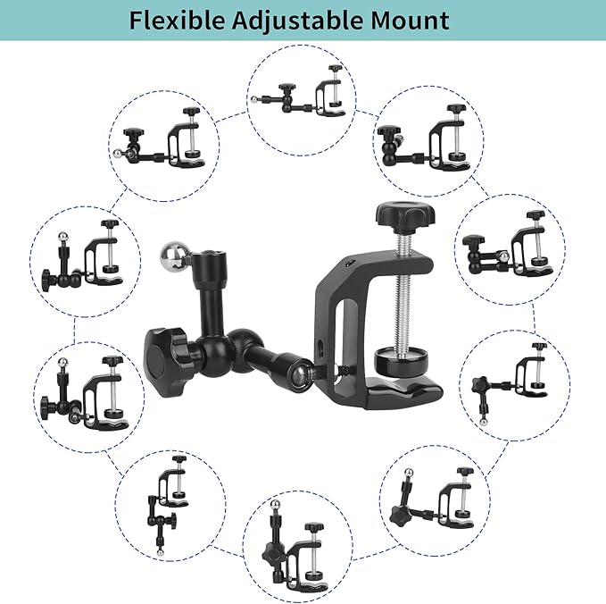 iPhone Mount for Desk/Table/Rod/Kitchen Cabinet, 360°Adjustable Aluminum Alloy - Image 4
