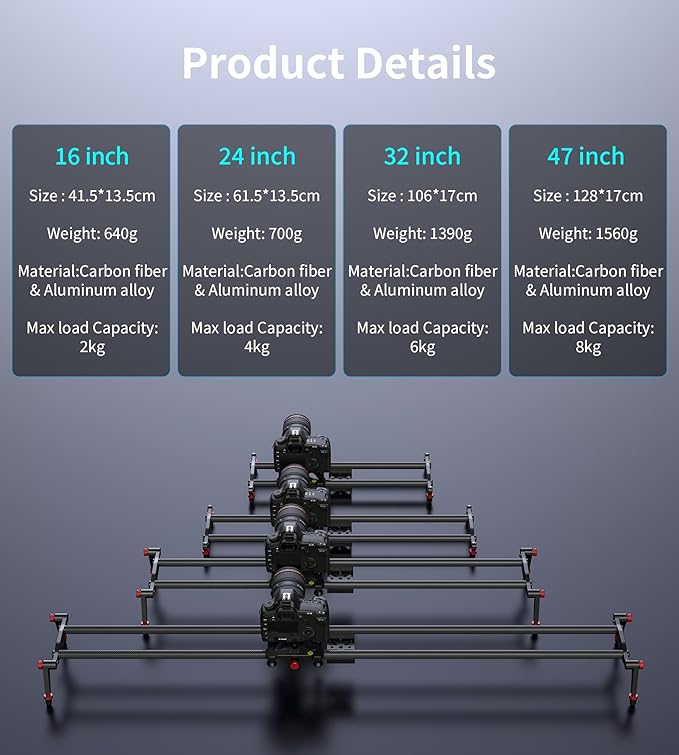 Zecti Camera Slider 24"/60 cm Adjustable Carbon Fiber Camera Dolly Track Slider - Image 2