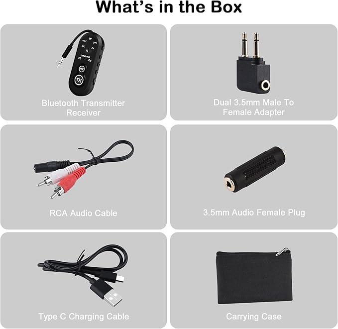 Bluetooth 5.4 Transmitter Receiver, 2 in One Airplane Audio Adapter - Image 7
