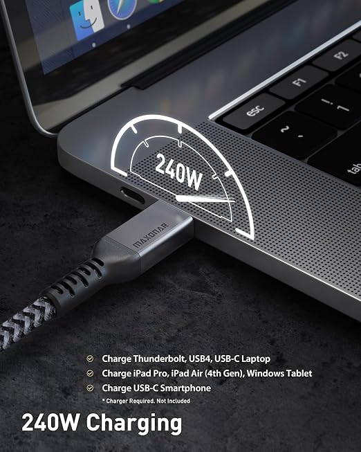 Maxonar Thunderbolt 4 Cable, 240W Thunderbolt Cable 40Gbps Data Sync and 8K - Image 4