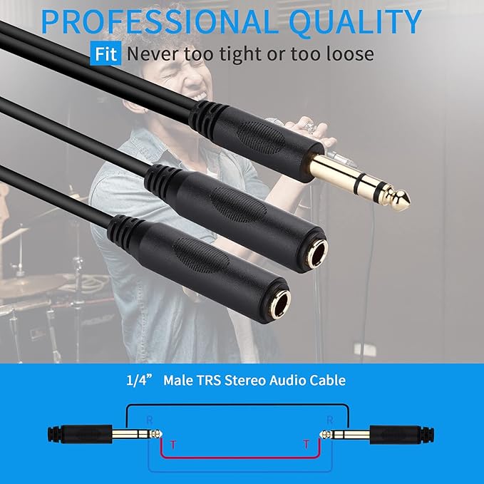 1/4 Splitter Cable, 1/4 Inch TRS Male to Dual 1/4 Inch TRS Female Stereo Jack - Image 5
