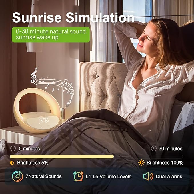 Bluetooth Alarm Clock, Sunrise Simulation Wake Up Night Light, 15W Fast - Image 2