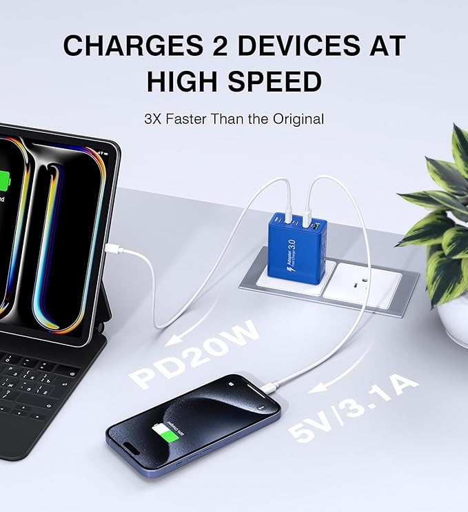 50W USB C Fast Charger Cube, 2 Pack PD+QC Charging Block Power Adapter 5 Port - Image 2
