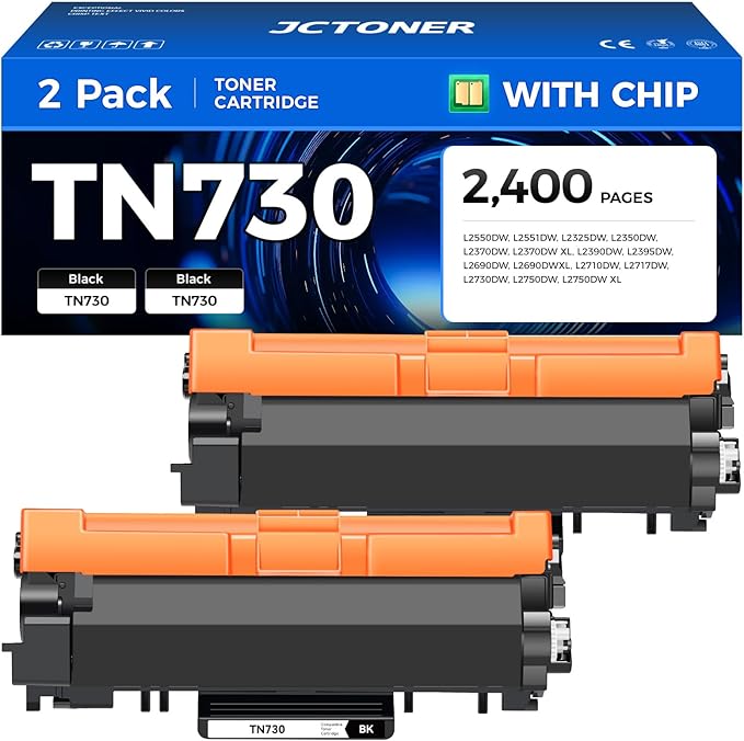 TN730 Black Toner Cartridge 2-Pack Compatible Replacement by JCTONER