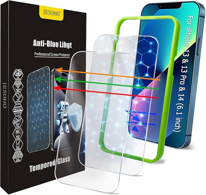 Screen Protector for iPhone 16e /13/13 Pro /14, Colorless Anti-Blue Light by JESOHO