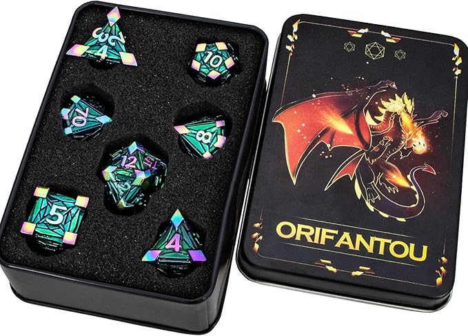 7PCS Metal DND Dice Set with Box, Debris RPG Red D and D Dice - Image 6