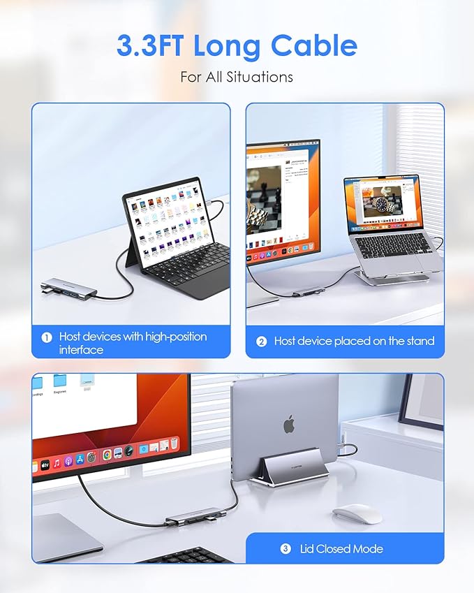 LENTION 3.3FT Long Cable USB C Multiport Hub - Image 3