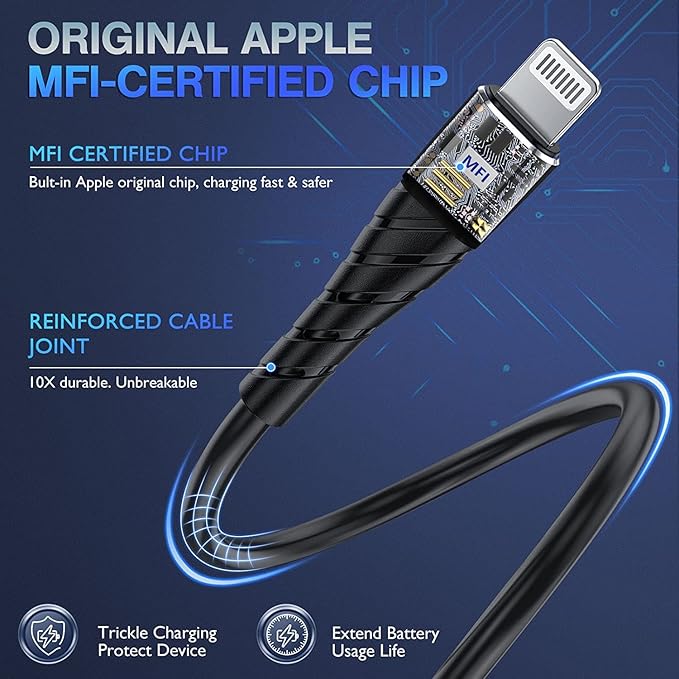 OIITH Apple MFi Certified iPhone Charger Cable 3 Pack 10 Ft, Extra Long - Image 2