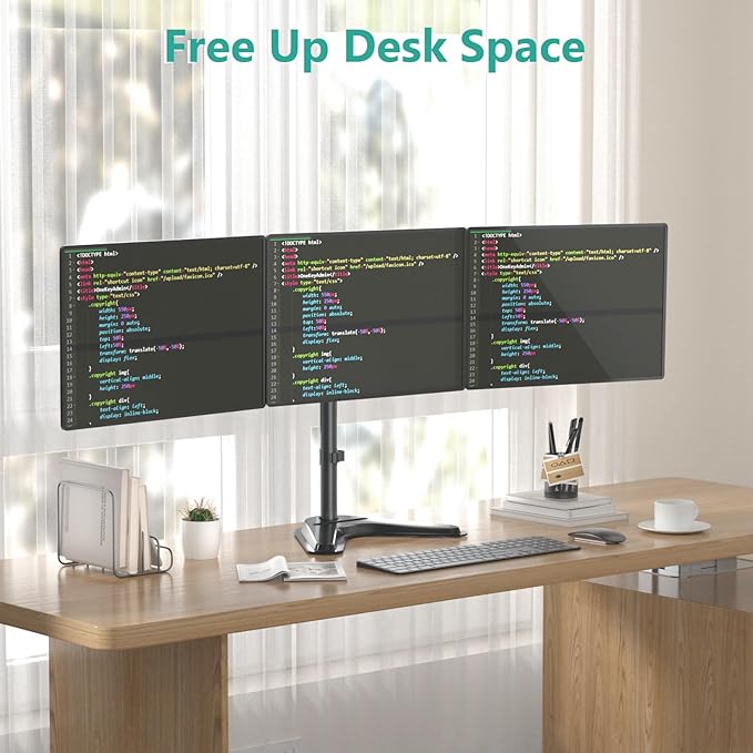 WALI Free Standing Triple Monitor Mount, Heavy Duty Triple Monitors Stand - Image 3