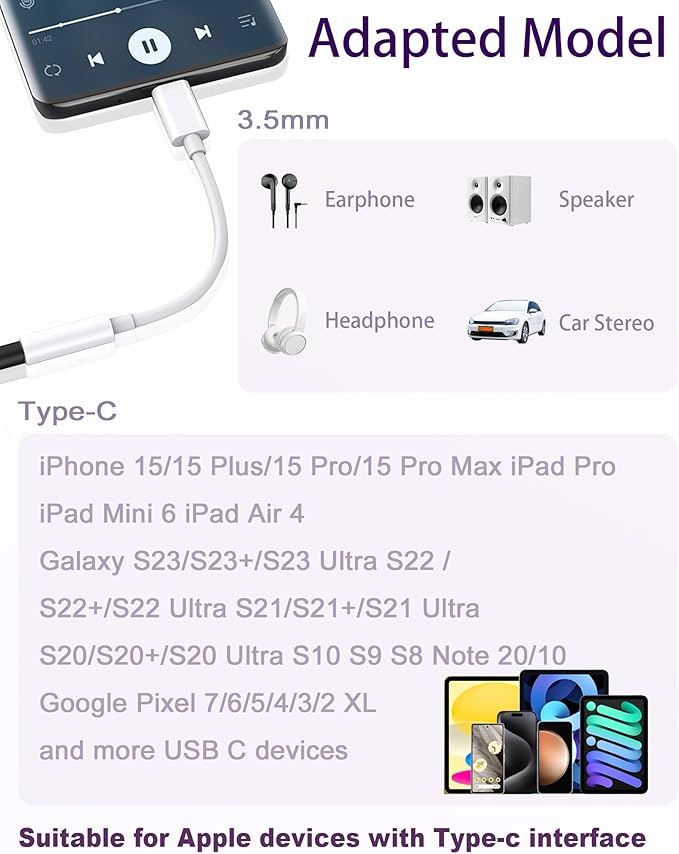 USB Type C to 3.5mm Female Headphone Jack Adapter 2 Pack, USB C to Aux Audio - Image 2
