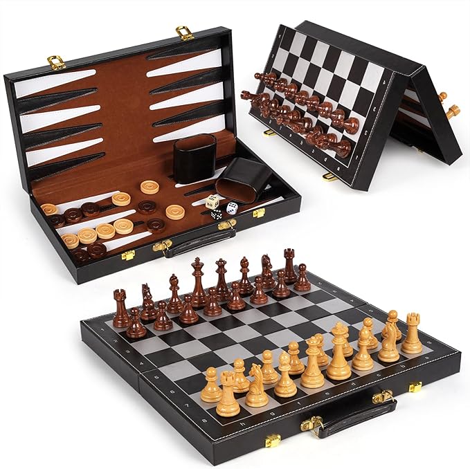 Chess Checkers Backgammon Set 3-in-1 Board Games Sets - Image 9