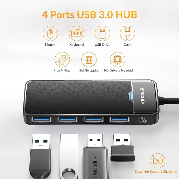 iDsonix USB 3.0 Hub USB C Splitter 5Gbps Data Transfer Ultra-Slim Extender - Image 2