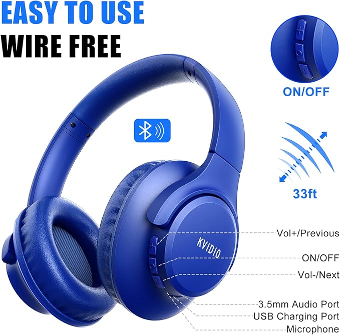 KVIDIO Bluetooth Headphones Over Ear, 65 Hours Playtime Wireless Headphones - Image 7