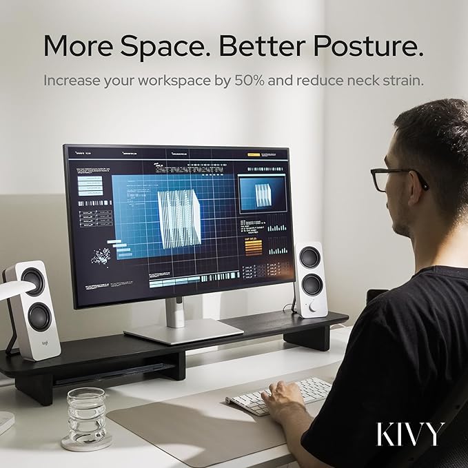 KIVY Dual Monitor Riser with Integrated Metal Shelf - Image 4