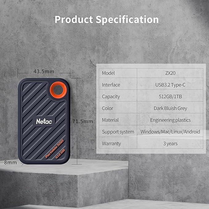 Netac 512GB Extreme Portable SSD External Solid State Drives Up to 2000MB/s - Image 2